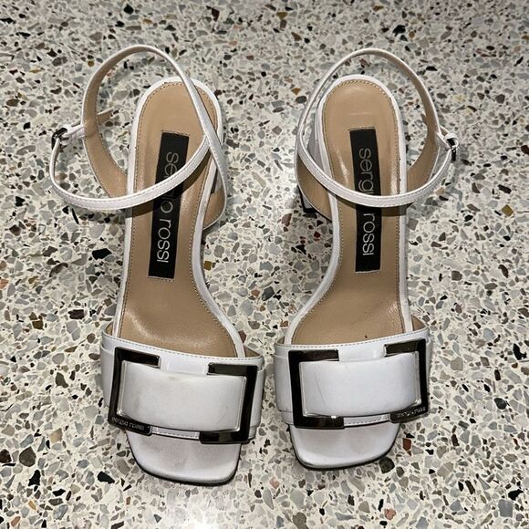 Sergio Rossi white silver block sandal prince heel 36 US 6 - Picture 6 of 11